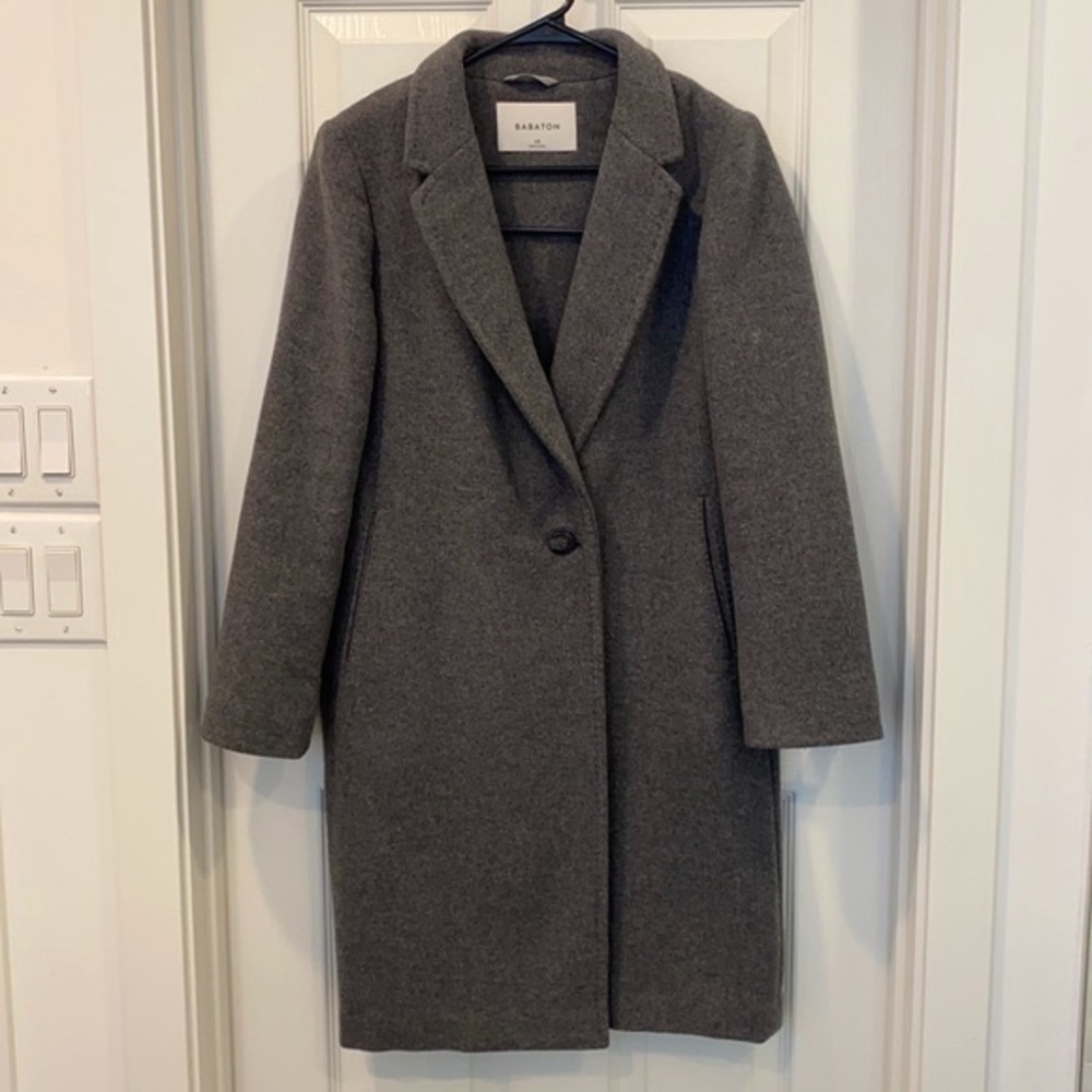 Babaton Charcoal Gray Wool Blend Long Coat